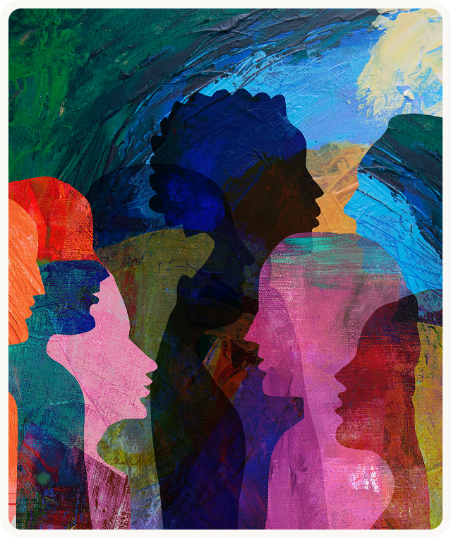 Vibrant overlapping human silhouettes